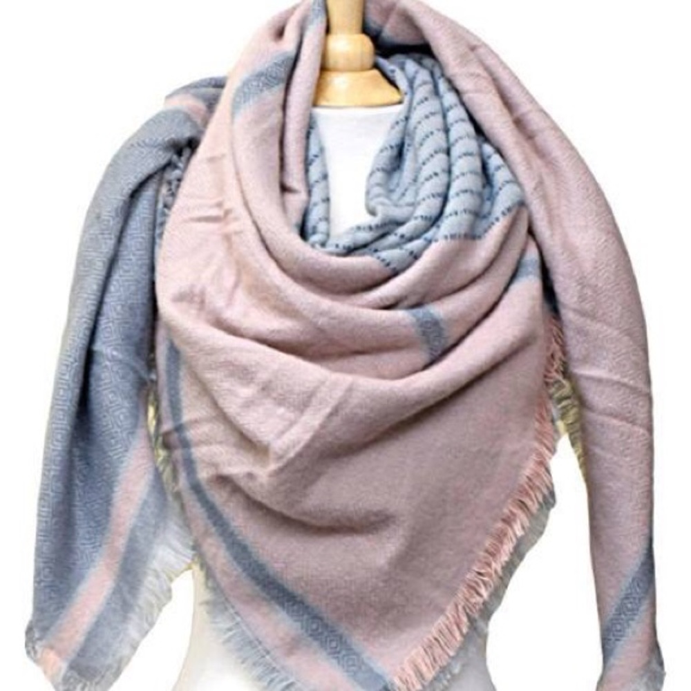 Soft square plaid blanket scarf